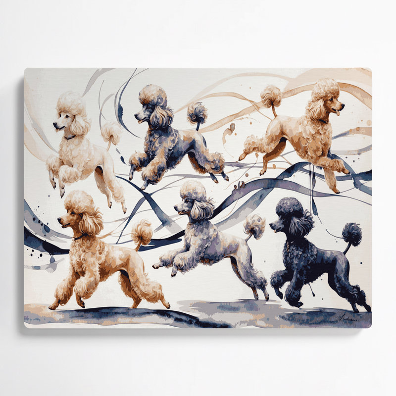 Chiens, caniche, art mural en métal gris, H 8 po x l 10 po
