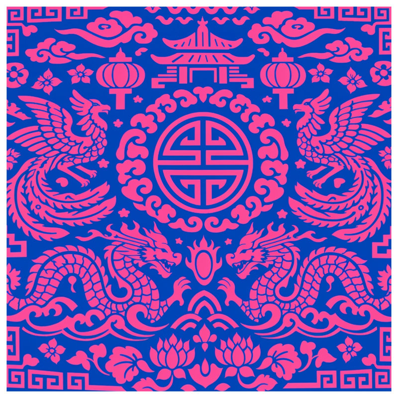 Housses de couette à motif asiatique rose et bleu, Grand lit