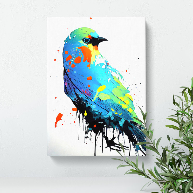 Dripping Paint Bird No.5 Abstract - Wrapped Canvas, 50cm H x 35cm W
