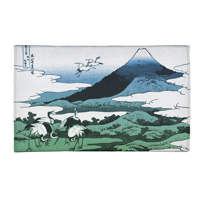 Tapis bleu/vert à chenille japonaise, Rectangle 3 pi x 5 pi