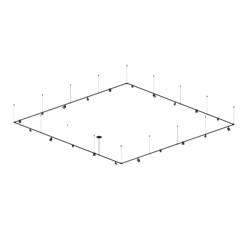 Suspenders® 1-Tier Path Square - 12' x 12' - Precise & Power Precise Smooth Cylinder Luminaires, Satin Black