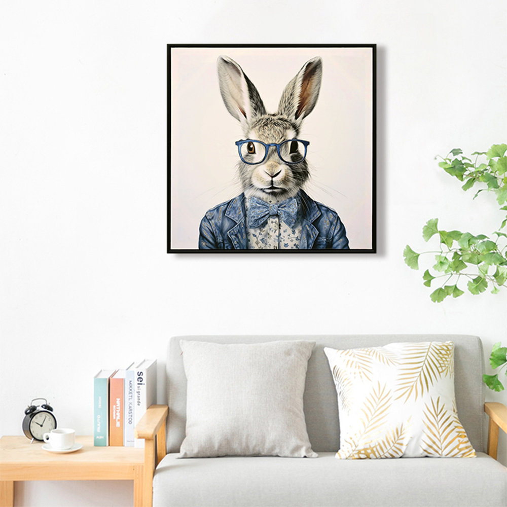 Trinx Gallery Wrapped Canvas Wall Art - Dapper Bunny in Tailored Cobalt ...