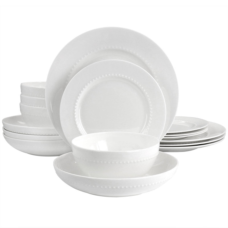 White Porcelain Embossed 16-Piece Dinnerware Set, Service for 4