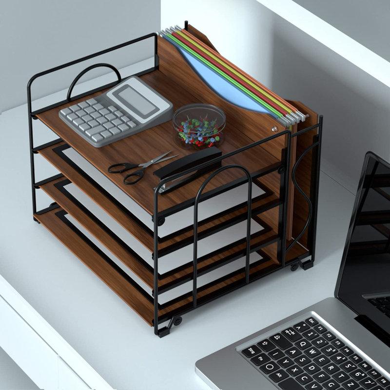 Desktop File Paper Organizer, 4 Layer Wooden Desktop Organizer, Walnut