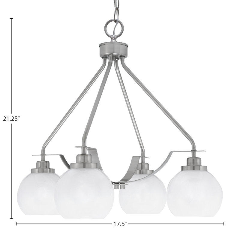 Lustre 4 lumières Odyssey Downlight, Nickel brossé, Marbre blanc, H 21,25 po x l 17,5 po x P 17,5 po