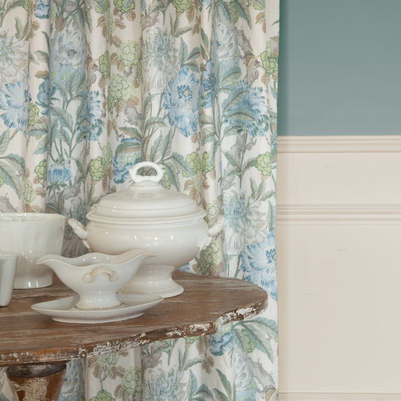Ashmore Summer Peony 100% Linen Fabric, Aqua