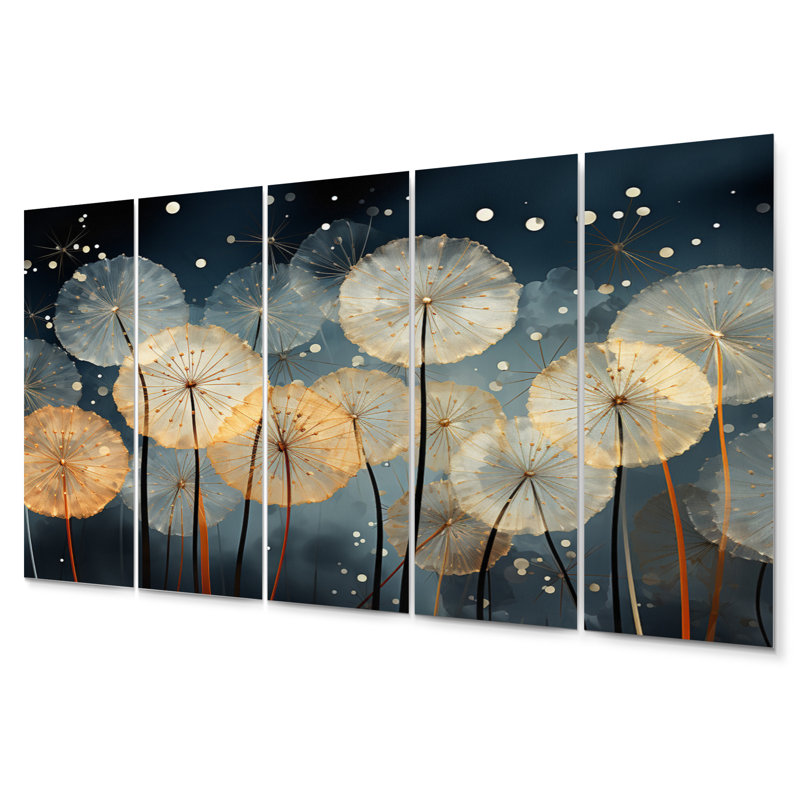 Blanc sarcelle pissenlit symphonie II - ensemble d'art mural floral en métal