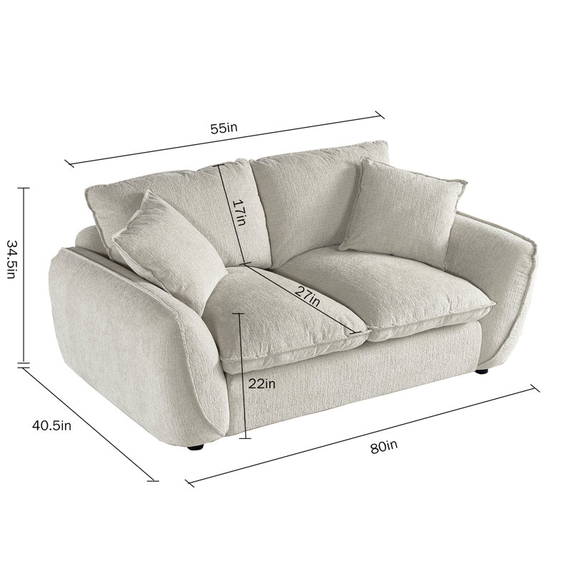 Oversized Soft Modern Sofa With Deep Seat, 34.5" H x 80" W x 40.5" D, Gray