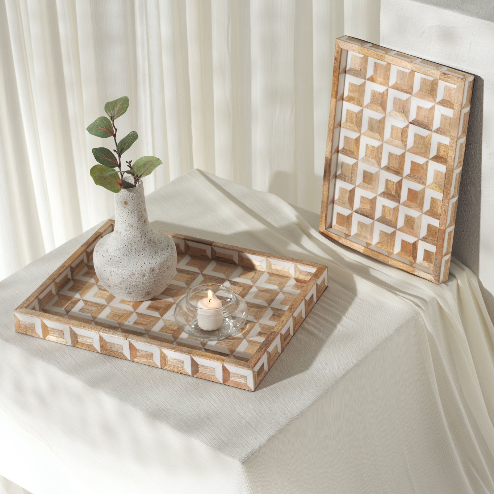 Hendrix Resin/Mango Wood/Mdf Tray Set