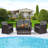 4 Pcs Patio Rattan Furniture Set Glass Table Shelf Sofa Cushion Gray