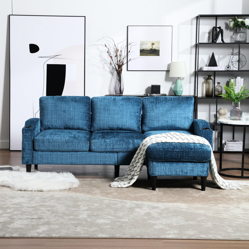 Canapé modulaire en chenille avec rangement et sièges confortables 3 coussins, Sarcelle