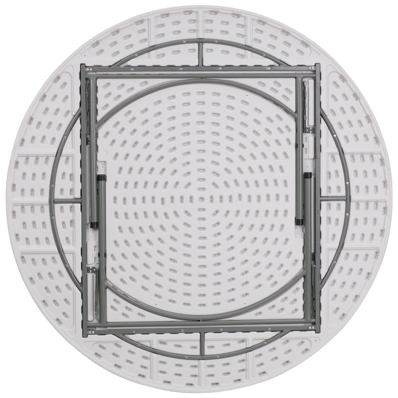 Kathryn 72'' Round White Plastic Folding Table with Gray Metal Frame