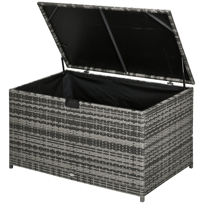 Boîte de rangement d'extérieur en rotin, Gris foncé