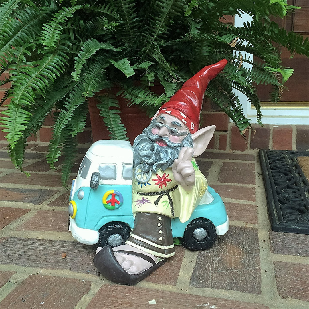 Nowaday Gnome Hippie Jerry "Peace Man" on VW Bus Garden Statue HomeStyles