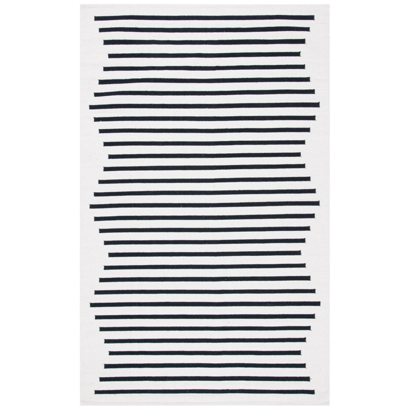 Mando Handmade Cotton Ivory/Black Rug, Rectangle 4' x 6'