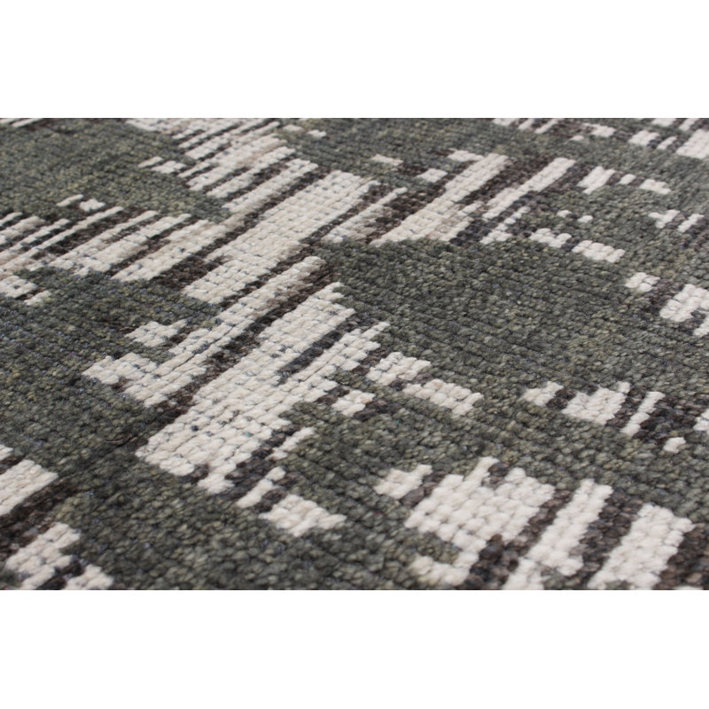 Tapis gris en laine noué à la main de conception unique 4 pi 11 po x 7 pi 10 po Flahiff