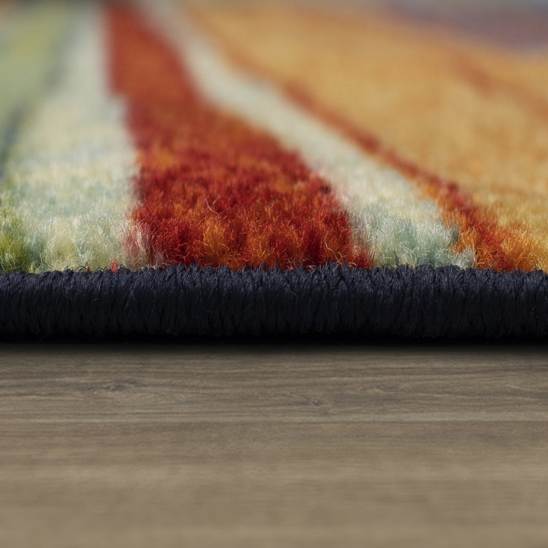 Tapis bleu / orange / vert touffeté à rayures Farranshane, Rectangle 5 pi x 8 pi