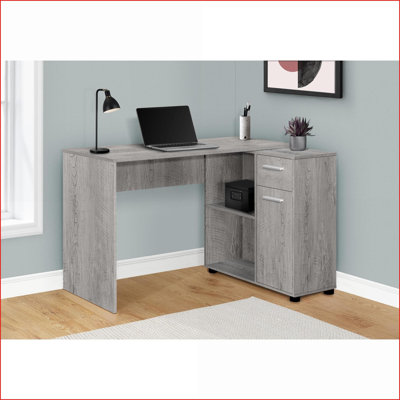 Desks, L-Shaped Home Office Corner Desk with Storage Drawers, 46” Modern Grey | Particle Board