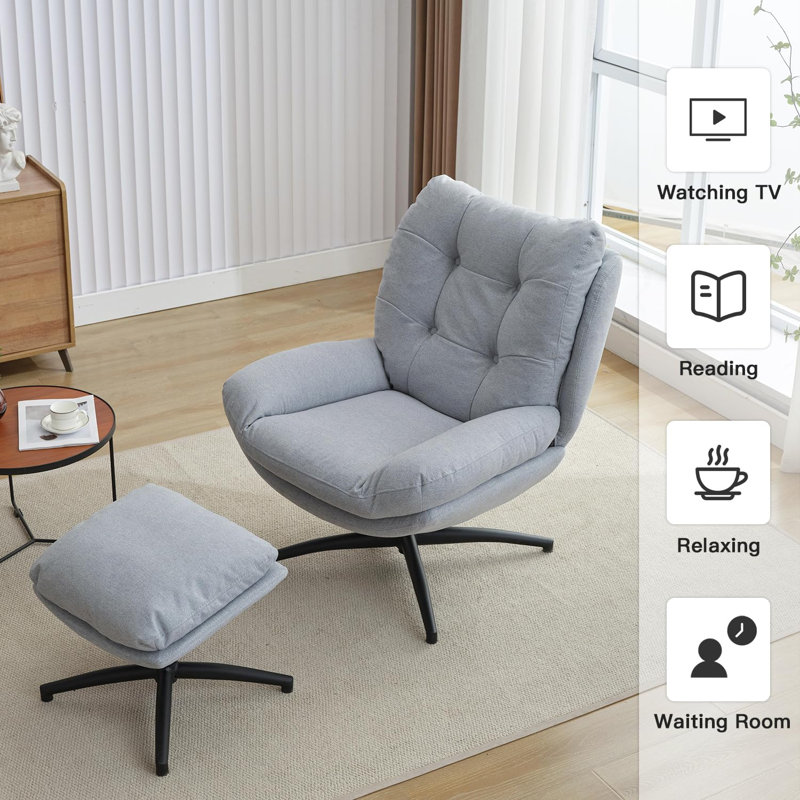 Jakirrah Upholstered Swivel Accent Chair with Ottoman, Blue