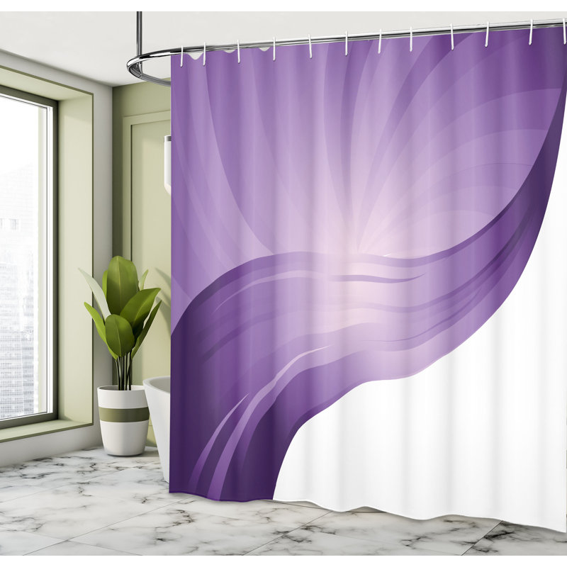 Ensemble de rideau de douche + crochets, Blanc/Violet, H 70 po x l 69 po