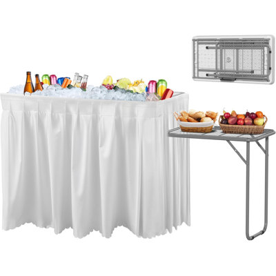 Ice Cooler Table With Foldable Extension Stand, 4 Foot Outdoor Ice Table With Matching Skirt & Drain Hose