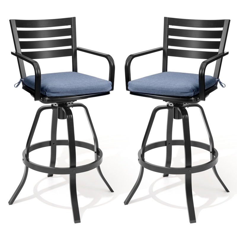 Patio Swivel Aluminum Bar Stools With Sunbrella Cushion, Spectrum Denim