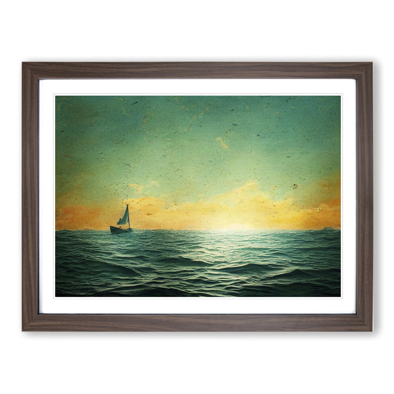 Gentle Sailing Boat - Single Picture Frame Print, 34cm H x 46cm W x 2cm D, Walnut Framed
