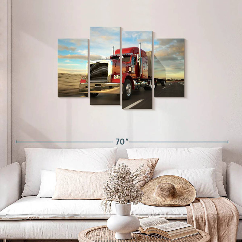 Mehar Red Cargo Truck At Sunset, 27" H x 43" W