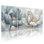 Ensemble de 3 tableaux muraux sur toile à motifs floraux bleus et blancs, pour la décoration du salon et de la chambre.-841128237