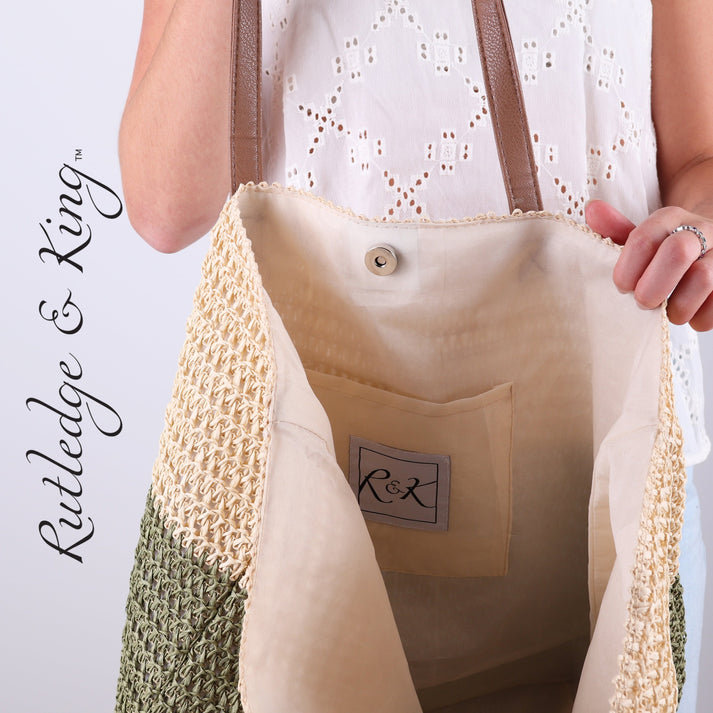 Sac fourre-tout pique-nique en paille - simple, Vert