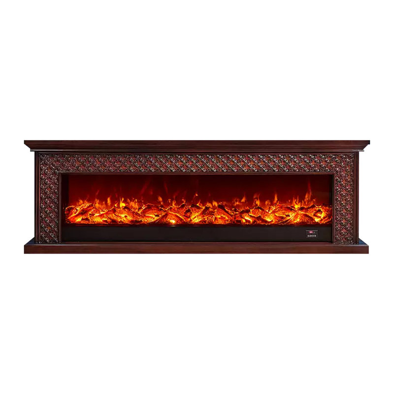 Black Solid Wood TV Cabinet Fireplace, Black