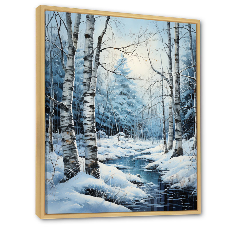 Birch Woods Winter Moonrise V, H 44 po x l 34 po, Cadre naturel flottant