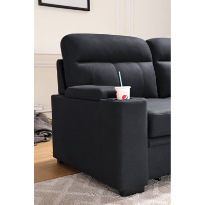 Canapé-lit modulaire en microfibre poli noir de 93 pouces avec méridienne orientée vers la droite Kaden