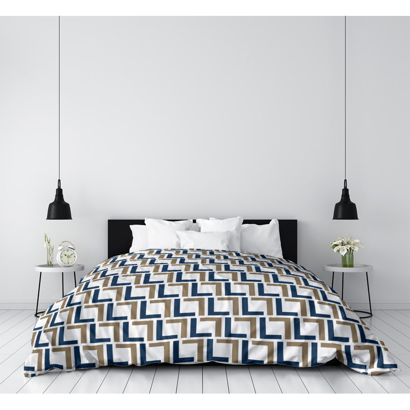 Housse de couette simple, Housse de couette pour très grand lit, Microfibre, Blanc / bleu / or