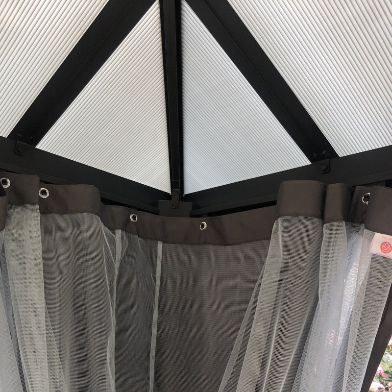 Kozyard Edward 10’x12‘ Polycarbonate Roof Hardtop Gazebo with Curtain and Mosquito Netting