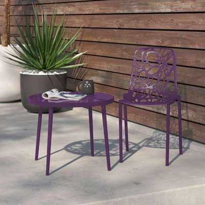 Rabia Outdoor Patio Aluminum Dining Side Chair with Floral Cutout Design by Brayden Studio