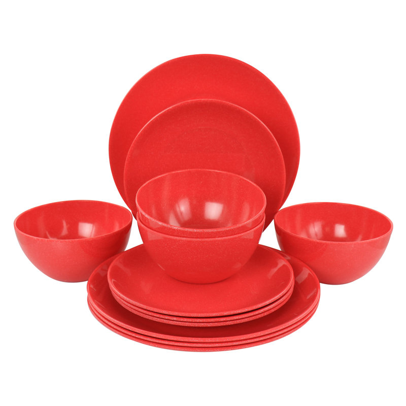 Service de table en mélamine 12 pièces, service pour 4 12 pièces, Rouge