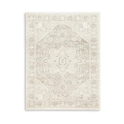 Wei Medium Area Rug, Persian Inspired Medallion Motif, Beige Gray