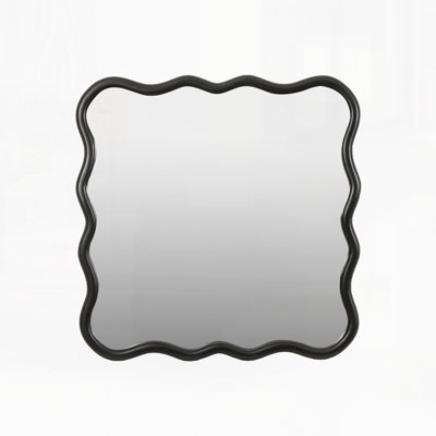 Miroir carré en bois massif ondulé noir 36 po x 36 po, décoration murale moderne pour salle de bain, chambre à coucher, salon, salle à manger, vestiaire, vestibule