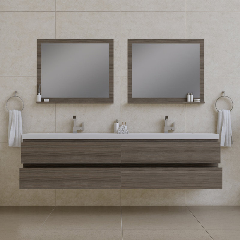 Arjina 84'' Double Bathroom Vanity with Solid Surface Top, Gray
