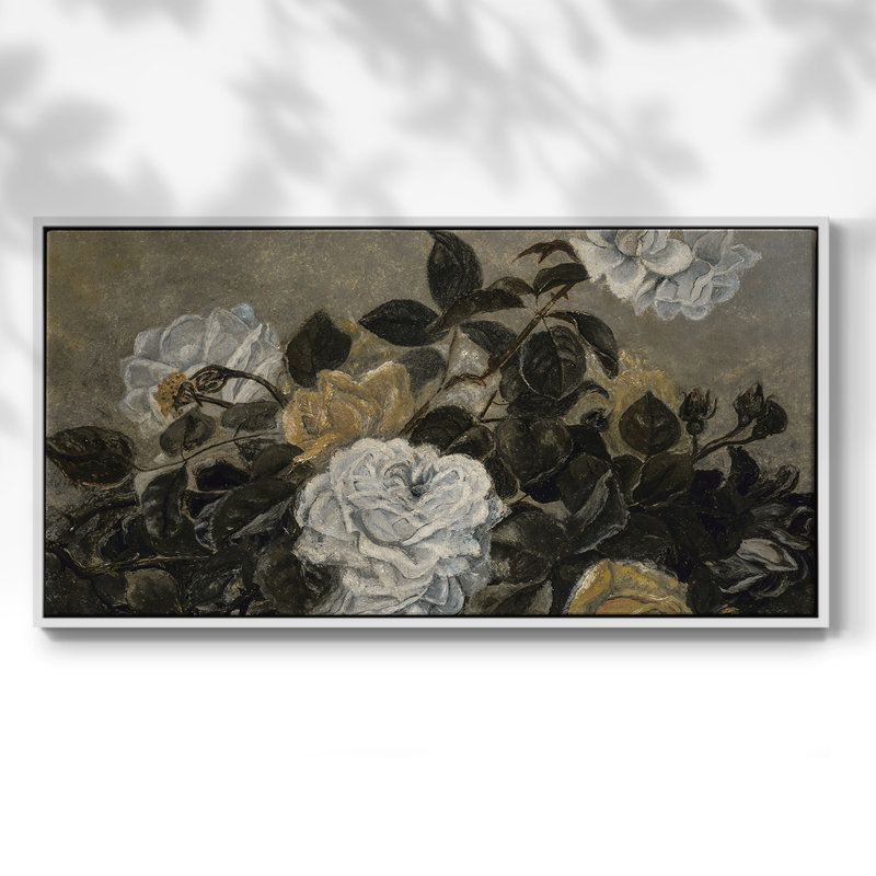 Botanical Series-CDIX- Toile tendue avec châssis tendue, prête à être accrochée, H 17 po x l 33 po, Blanc