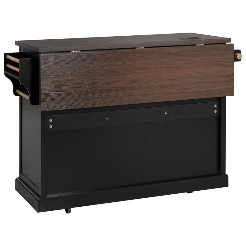 54.9'' Kitchen Island with 4 Door Storage Shelves And Drop Leaf, Black
