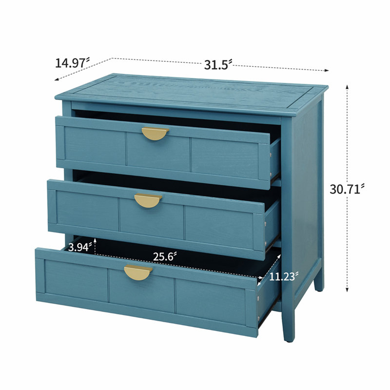Armoire 3 tiroirs, mobilier américain, convient à la chambre à coucher, au salon et au bureau