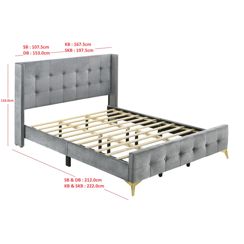 Paderborn Upholstered Bed, Silver Grey, Single (3')