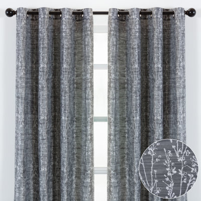 Panneaux de rideaux semi-transparents à œillets à motif floral