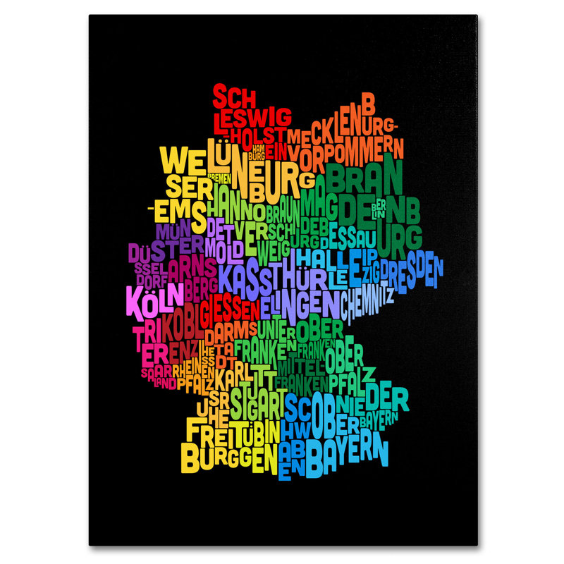 « germany region text map map 3 » par michael tompsett, art textuel sur toile tendue encadrée, H 19 po x l 14 po x P 2 po
