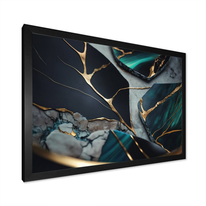 «Abstract Geode Green II», reproduction sur toile, H 12 po x l 20 po x P 1 po, Impression noire sur toile encadrée