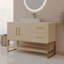 Meuble-lavabo moderne avec lavabo vasque en céramique, armoire autoportante dorée