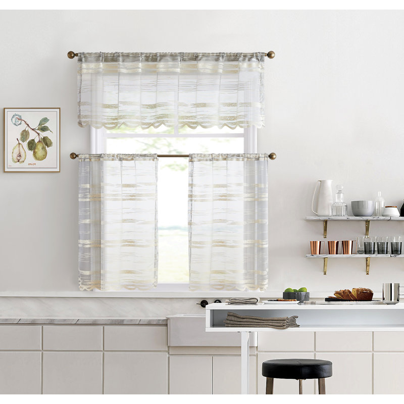 Cecel Striped Scalloped Window Valance, Beige