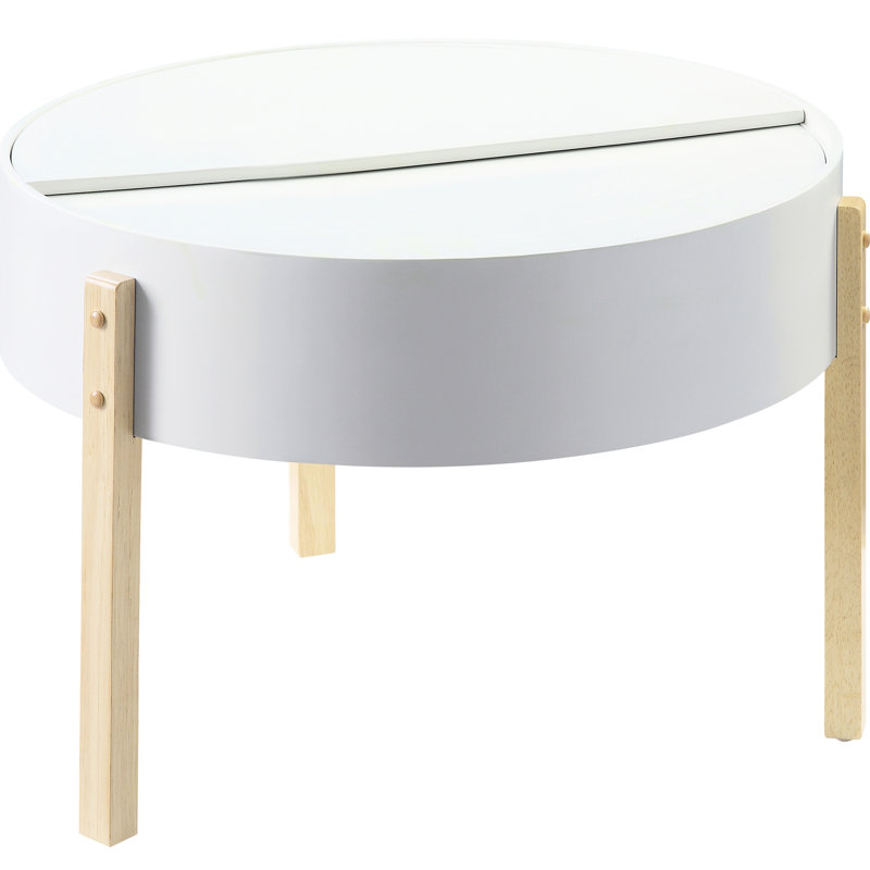 White and Natural Coffee Table with Hidden Storage